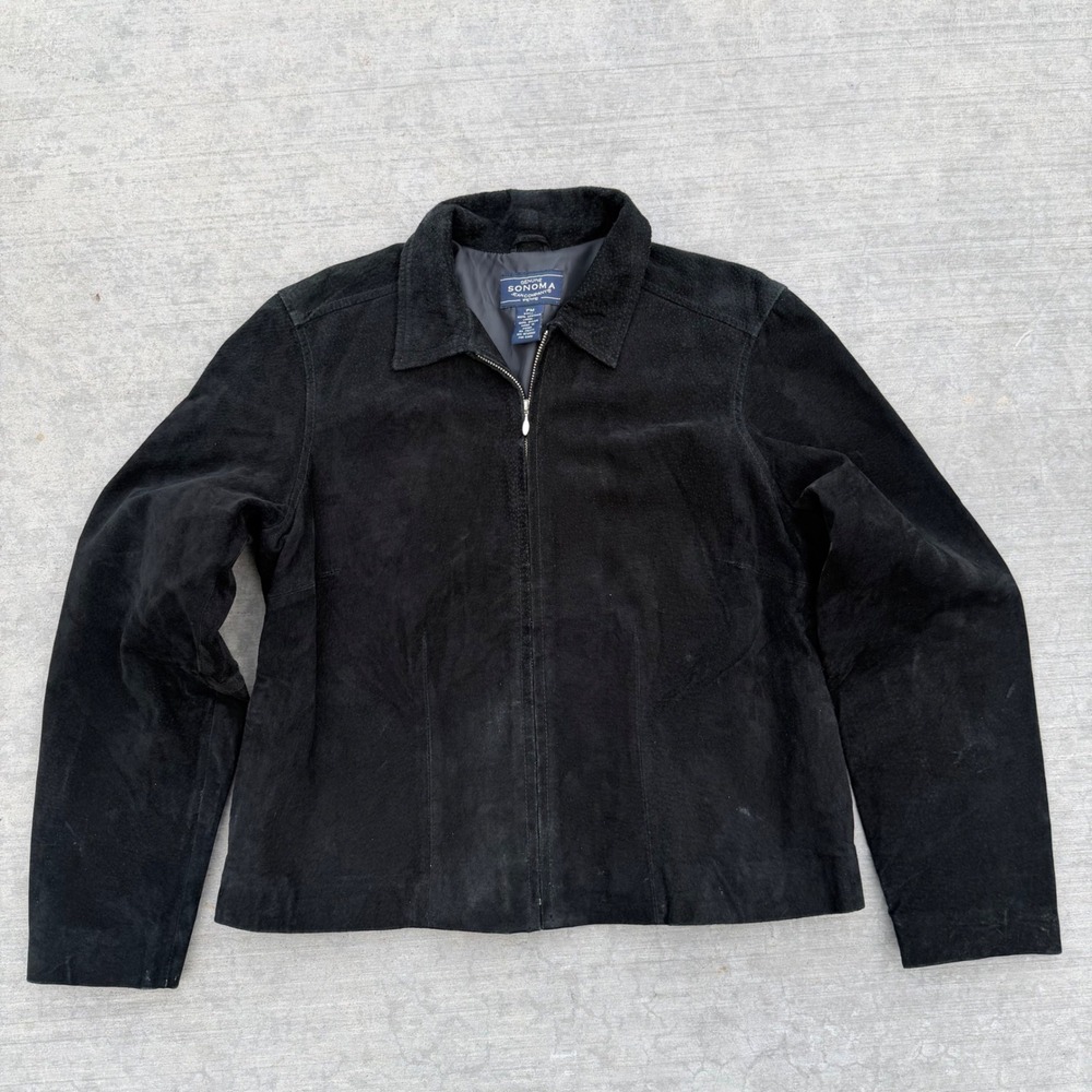 Sonoma Jean Company Womens Black Suede Leather Full Zip Jacket Petite Medium PM